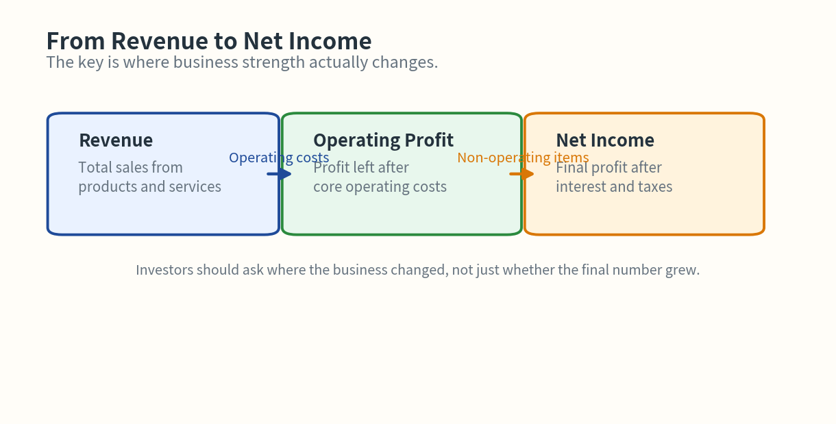 Revenue, operating profit, and net income flow